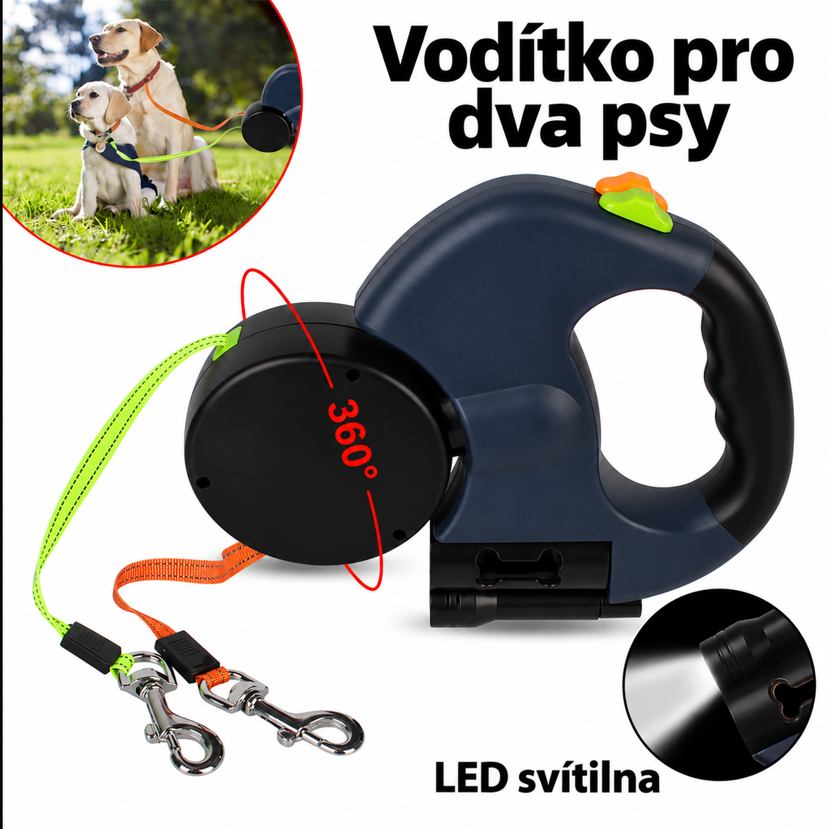 Retractable Dog Leash For Small Dogs Reflective Dual Pet Leash Lead 360 Swivel No Double Dog Walking Leash With Lights Pet Products
