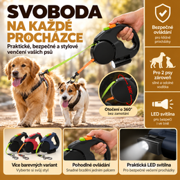 Retractable Dog Leash For Small Dogs Reflective Dual Pet Leash Lead 360 Swivel No Double Dog Walking Leash With Lights Pet Products